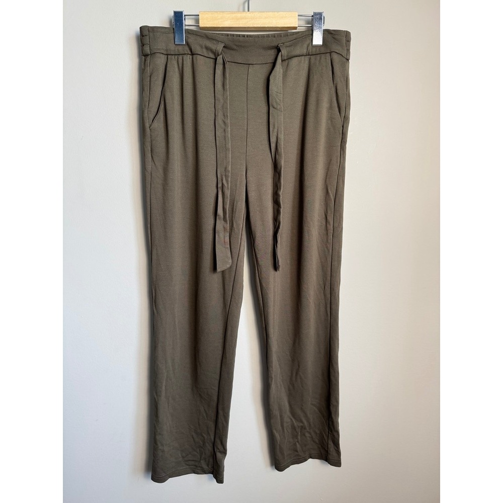 Badgley Mischka Brown‎ Tie Waist Straight Leg Pants Lg Quiet Luxury Minimalist